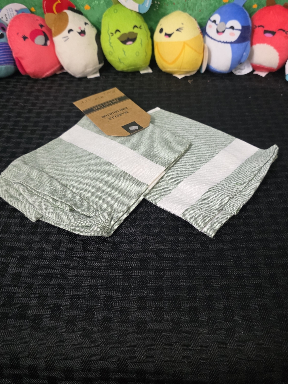 Striped Kitchen Dish Towels - Sage Green and White 12×12 Set Of 2